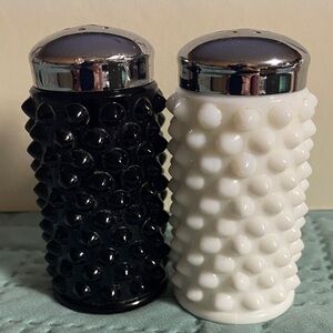 Black and White Hobnail Salt and Pepper Shakers